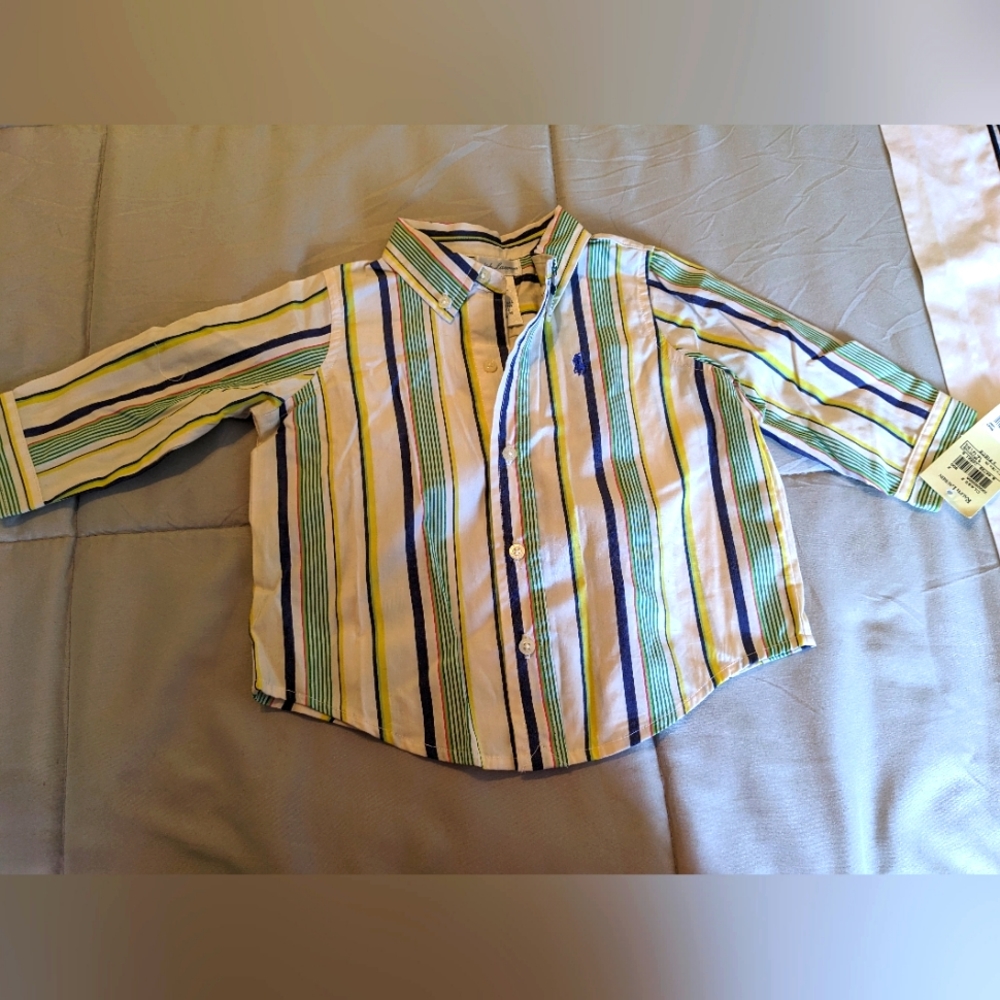 NWT Ralph Lauren Infant Striped Button Down Shirt, Size 9 Months